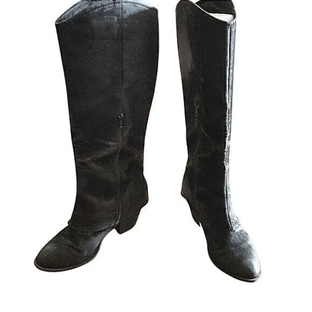 POP Y2K Heaven Black Tall Gaiter Boots Pointed Toe Block Heel Womens 10M